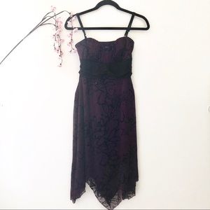 Speechless Dark Purple Black Floral Sparkly Mesh Cami Dress